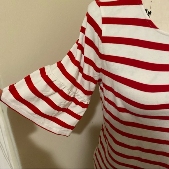 Talbots Blouse Women size Large Red & White Striped Bell Short Sleeve Shirt - Picture 2 of 5